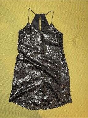 Express Grey Sequin Slip Dress
